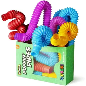 4 Pack Mini Pop Tube Sensory Fidget Toy Colorful Heavy-Duty  for Construction Building Educational Toys for Stress Autism ADHD