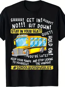Funny School Bus Driver Last Day of School T-Shirt |   Retro Vintage Bus Stop Graphic Tee with Getting On/Off Bus - Comfortable Casual Teacher Gift for End of Year Parties (Unisex)