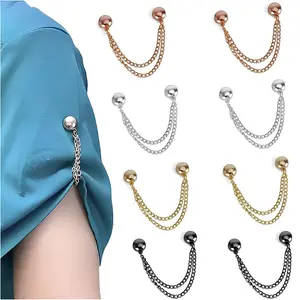 EMPTAN 8pcs Magnetic Clothing Clips with Chain, Multi-Function Magnet Button Pins Hijab Cuff Clips for Fixing Hem of Clothes Long Pants Legs Sleeves of Shirts