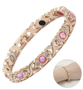HT Women's Magnetic Bracelet with Diamonds - Energy Magnet Bracelet - Modern Fashion Metal Wristband - Trendy Jewelry Gift for Her, Valentine's Day Gift