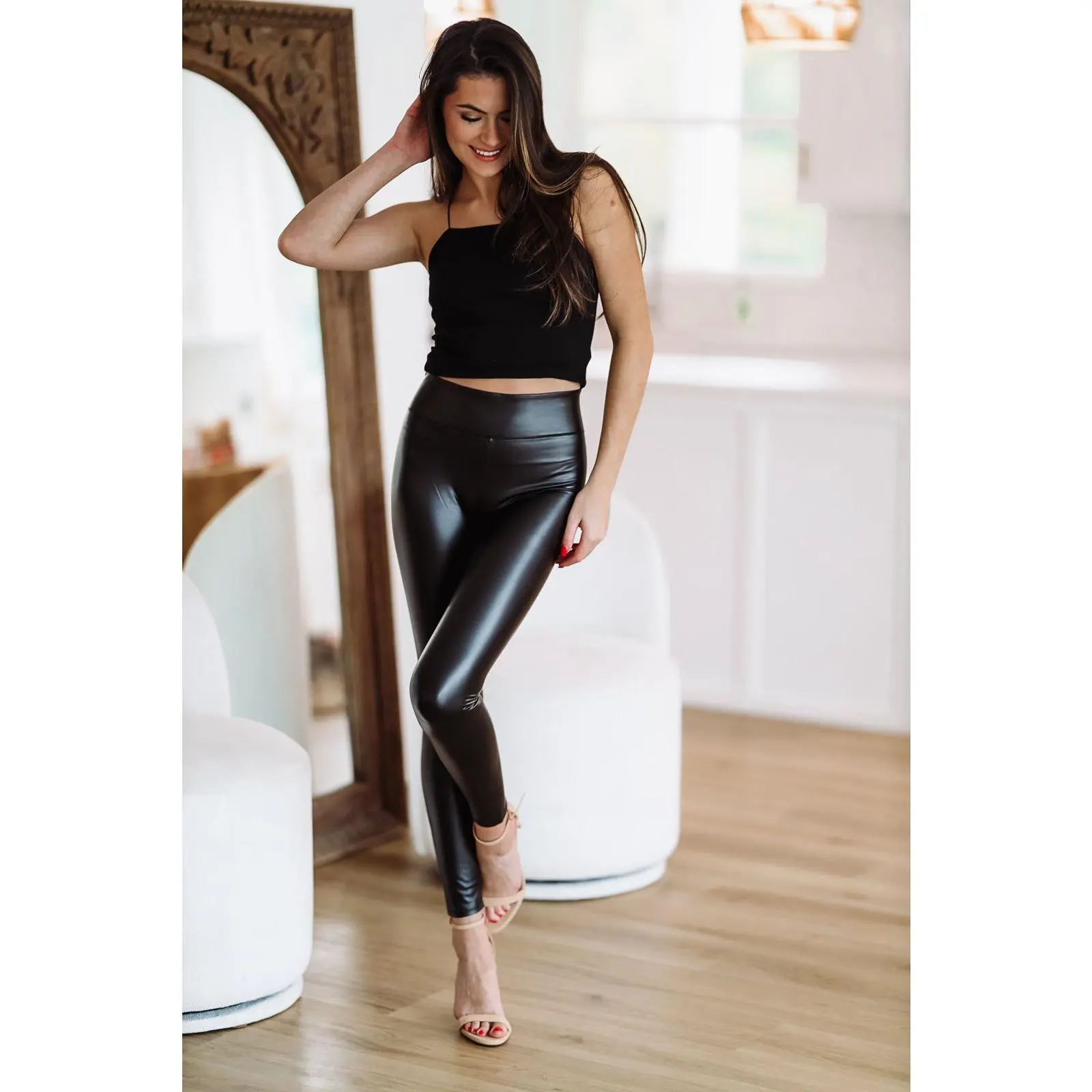 Vegan Leather Leggings - Black