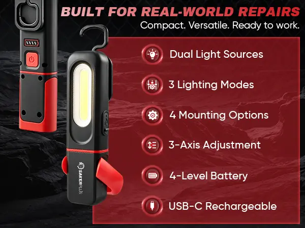 Rechargeable COB work light for garage and repair tasks
