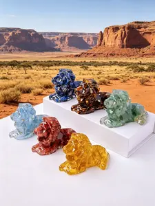 Non-Natural Crystal Geometric Lion Ornament - Natural Chip Resin, Strength & Spiritual Healing, Desk Collectible Decor (Jewelry Accessories & Derivatives)