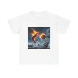 100% Cotton Flaming Shrimp Dunking On Shark T-Shirt - Unhinged Seafood Graphic Shirt