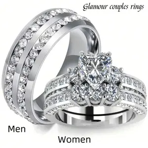 CoupleRingsS925Men's&Women'sWeddingRings,StainlessSteel&Heart-ShapedSilver,IdealforWedding,Engagement&Gift