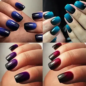 96pcs Press-On False Nails Set, Mixed Color Gradient Square Shape, Short Full Coverage, DIY Acrylic Nails, Glossy Surface, Nail Art Design, 4 Colors Pack, Fake Nails Set