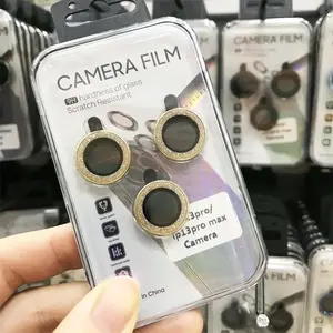 Bling Diamond Camera Lens Protector Set 9H Tempered Glass Crystal Rim Lens Covers Scratch Resistant HD Clear Anti Shock Easy Install Stylish Sparkle Camera Film Rings for iPhone Models