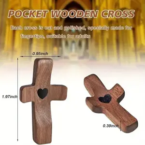 20-Piece Minimalist Wood Church Handle Pieces, Black Walnut Thumb Crosses Christian Accessory Ornaments for Easter, Christmas, LED Inflatable Gingerbread Nutcracker Festive Decor