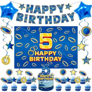 Hedgehog 5th Birthday Party Decorations for kids Party Supplies Set Include Banner, Backdrop, Hanging Swirls, Cake Cupcake Toppers for Hedgehog Themes
