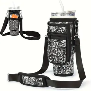 A Handbag Designed for Bottles Featuring a Pocket for Mobile Message us  Accommodating 40/30 Ounce Containers, Equipped with a Clip, Made of Neoprene, And Includes an Adjustable for Hiking, Camping, Outdoor Activities Straw Spout Lid Coffee