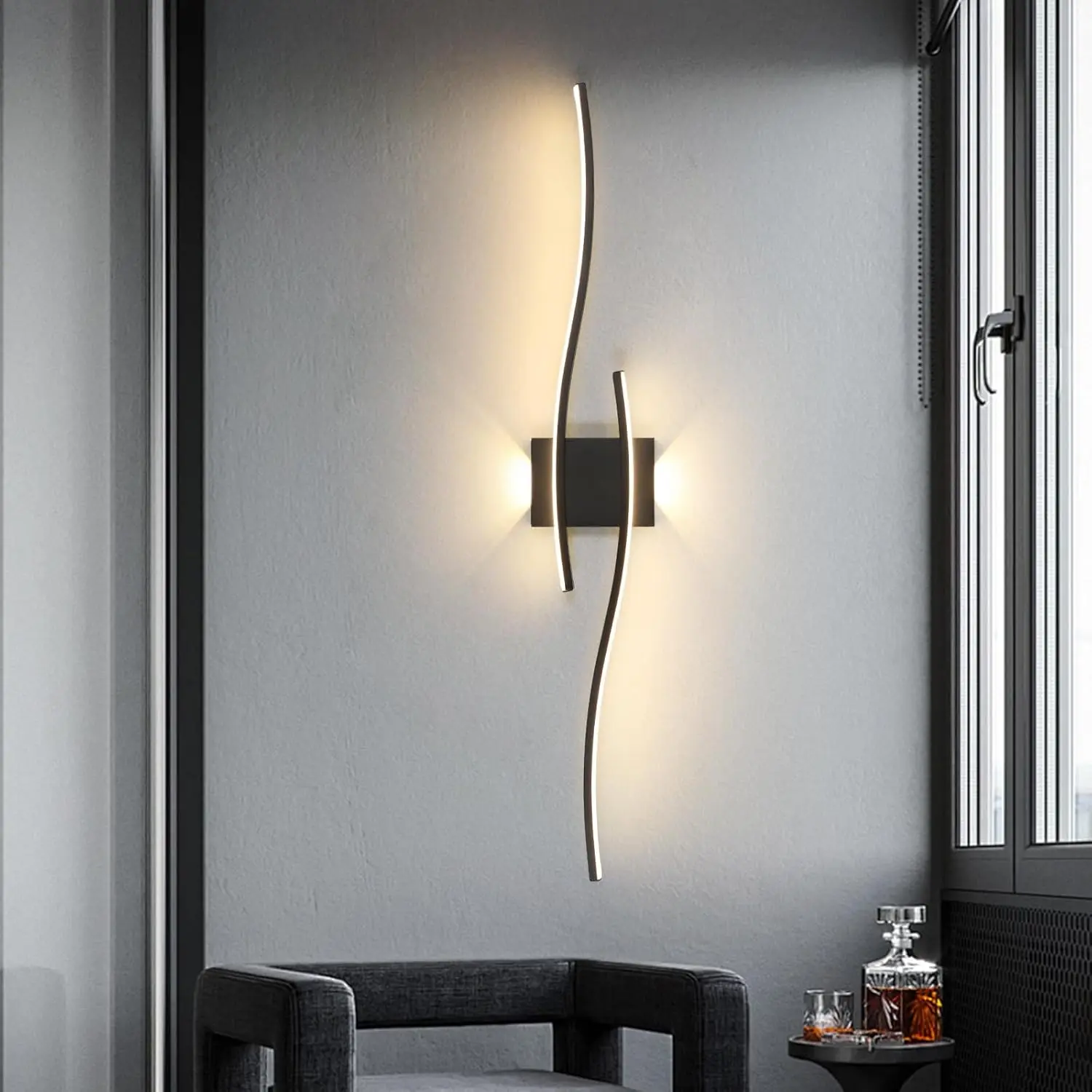 Modern LED Wall Light, Wall Sconce, Aesthetic Lighting, Hard Wired Simple Gold Lines, 60cm Dimmable, Adjustable Brightness, Bedroom Bedside TV Wall Corridor Decorative Lamps, Adjustable Lights, Interior Lights