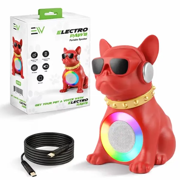 Electronic World French Bulldog Bluetooth Speaker with RGB LED Lights, 5W Wireless Portable Speaker, FM Radio, USB, TF Card, Type-C Rechargeable