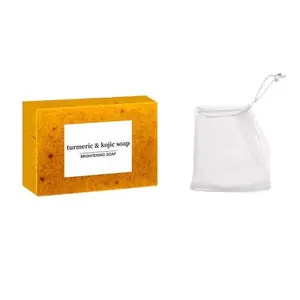 Lemon Turmeric & Kojic Acid Soap Bar, 6 Counts/set Face & Body Wash Soap Bar with Soap Saver Bags, Daily Skincare Cleanser Sets for Men & Women, Hydrating Turmeric Soap