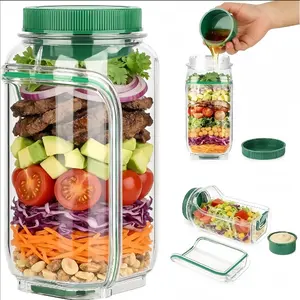 Salad Container with Side Lid, Includes Sauce Bowl and Dressing Compartment, Microwave Safe, Dishwasher Compatible, Food Grade Material