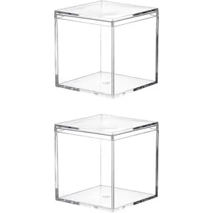 Small  Box Clear, 2 count Plastic Square Cube Containers with Lid Storage Box 2.2x2.2x2.2Inch/55X55X55mm for Candy  and