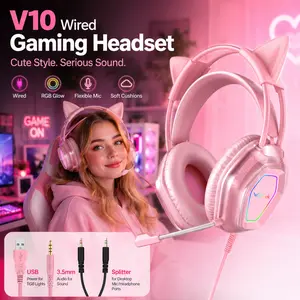 【 Premium Pick】Girls' Gaming Headset, Soft Earmuffs, with 7.1 Surround Sound, Lightweight Design,  with Microphone, Wired Gaming Headphones for PS, Xbox, PC, Perfect Christmas Gift for Women, Wife, Girlfriend, or Family