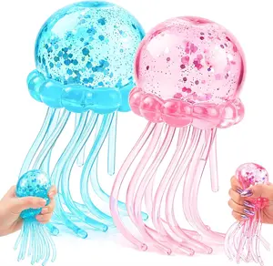Glitter Jellyfish Squishy - Pink & Blue Squishies 2026 Upgraded Sugar Jellyfishes Dumplings Cubes for Adults Teens Squeeze Stocking Stuff