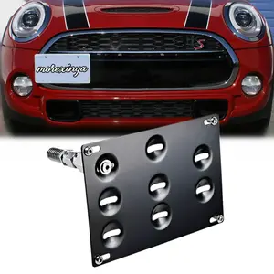 No Drill Front License Plate Holder Tow Hook Relocator Bracket fit for Mini Cooper S Countryman Peaceman R60 R61 F55 F56 2014+ Stainless Steel Mount Holder
