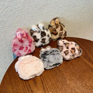 Leopard Print Plush Bunny Earphone Case Earphones Accessories for AirPods Pro3, AirPods Pro 2, AirPods 1/2, AirPods 3, AirPods Pro4, Unisex Holiday Gift