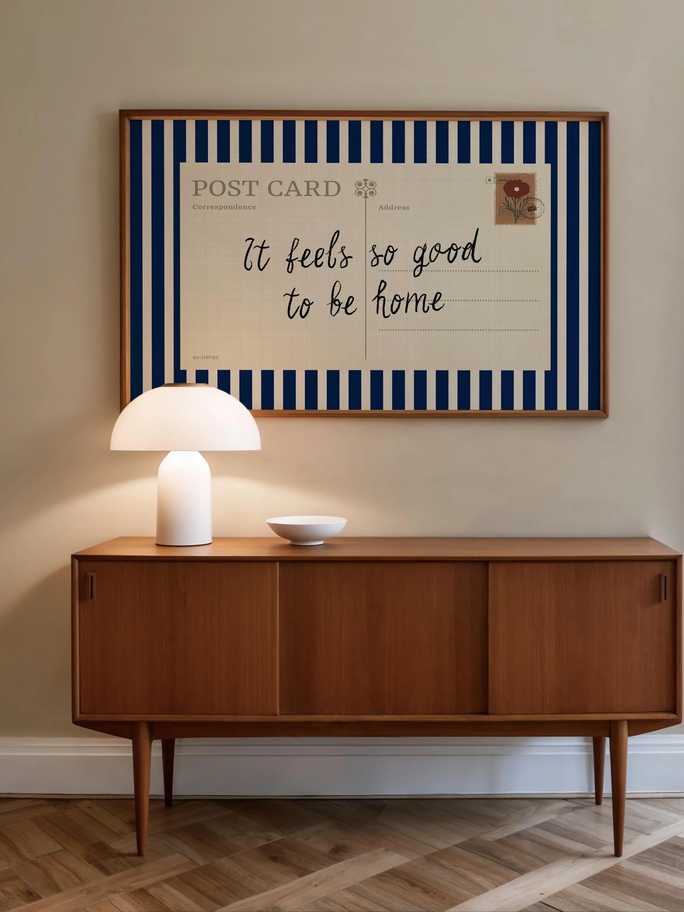Vintage Postcard Poster, Striped Homely Wall Art Print, Trendy Typography, Postcard Print
