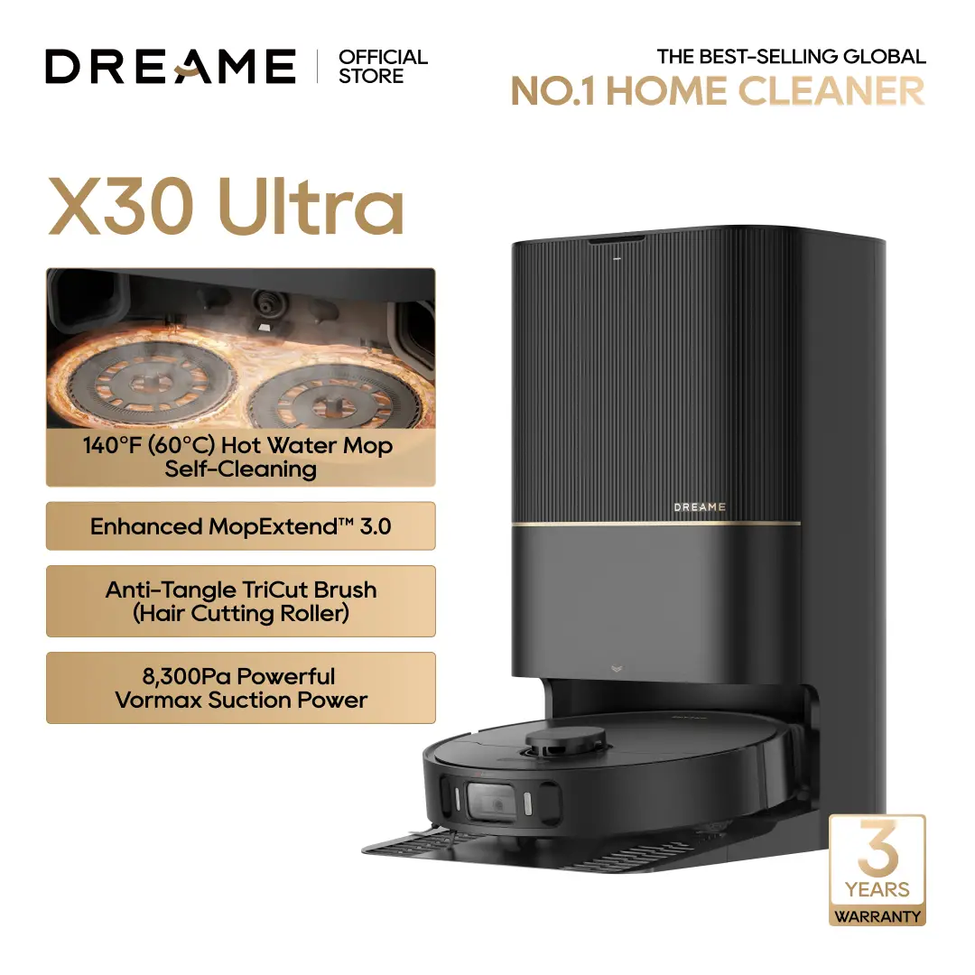 DREAME X30 Ultra Robot Vacuum and Mop Combo, Mop Extend and Mop Self Cleaning with 140°F Water, Removable & Liftable Mop, 8300Pa Suction, Self Refilli