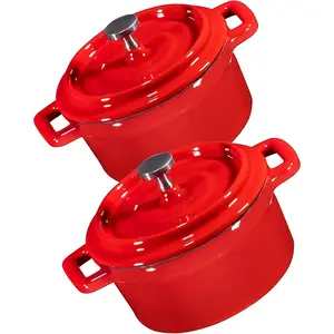 Enameled dutch oven pot with lid set of 2 in black double cocotte cast iron dutch ovendeep crock pots 8 oz mini staub cocotte seasoned cast non stick skillet bean cooking gifts