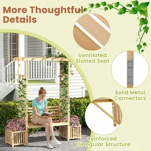 COSTWAY - Patio Garden Bench Arbor ArchOutdoor Wood Decorative Seating-Natural