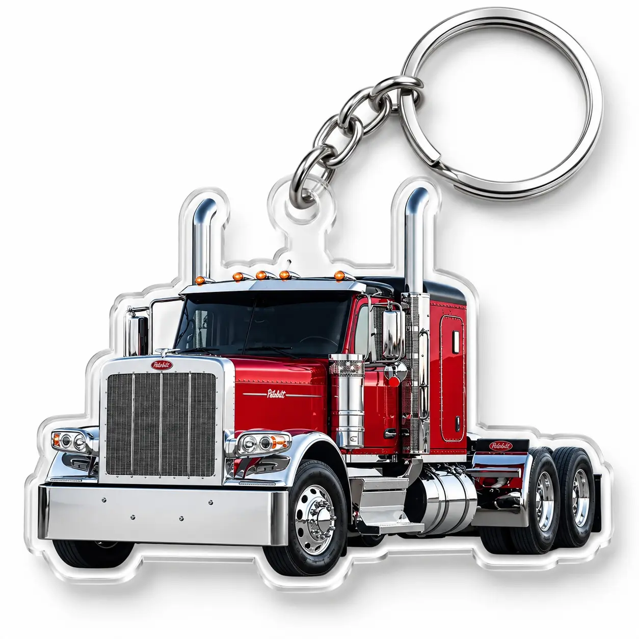 Red Classic Semi Truck Acrylic Keychain, 18 Wheeler Big Rig Key Ring, Trucker Gift for Men, Truck Driver Accessory, CDL Driver Gift