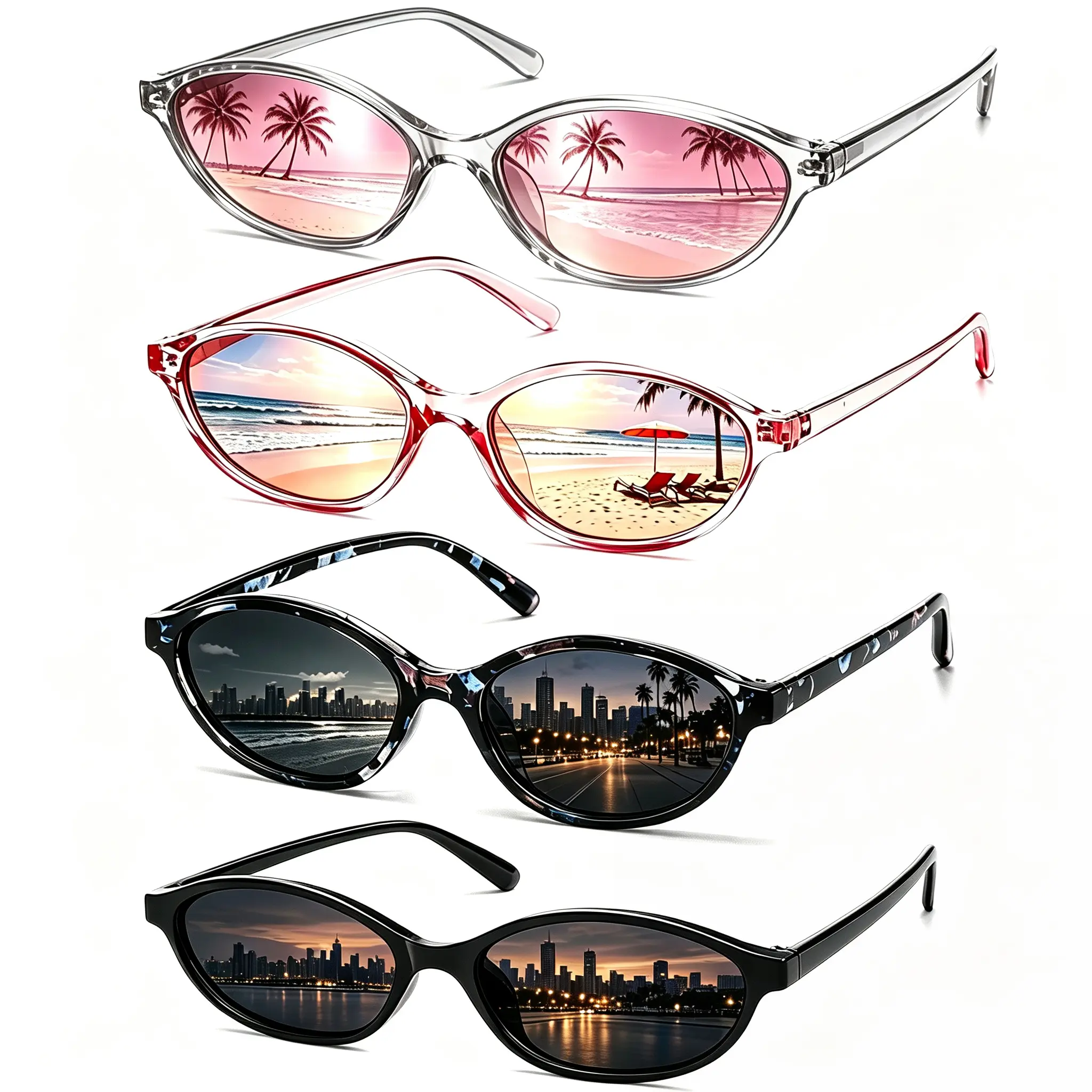 【Summervibes】2/4Pcs Retro Oval Sunglasses for Women Chic Cat Eye 90s Sunnies Lightweight Narrow Shades With Colorful Lenses Perfect for Fashionable Looks  Y2k Trendy UV Protection Sun Glasses