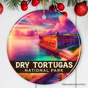 Vibrant Dry Tortugas National Park Ornament, Florida Coastal Fort and Sunset Seascape Christmas Gift and Tropical Travel Souvenir