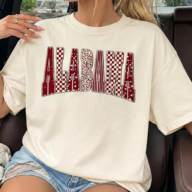 Comfort Colors Alabama Shirt, Southern Game Day Shirt, Trendy Checkerboard Leopard T-Shirt for Women, Football Season Fan Gift
