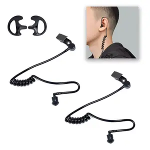 All Black Universal Surveillance Coil Tube Earpiece Replacement Kit (2 Pcs), Headset Accessories - Secure Clip-On for Collar/Clothing Wear, Compatible with Motorola,BaoFeng,Kenwood with Medium Earmolds for Security, Police and Law Enforcement Use