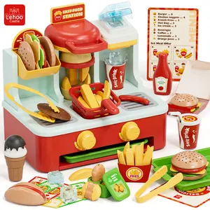 Lehoo Castle Fast Food Store Playset with Burger, Fries, Potato Cutter, Ice Maker, Menu and Play Money, Play Food Set for Kids, Kitchen Toys Ages 3+ Years Old, Children's DIY Creative Set, Family Gift, Summer VibesBirthday & Summer Gift Ideas