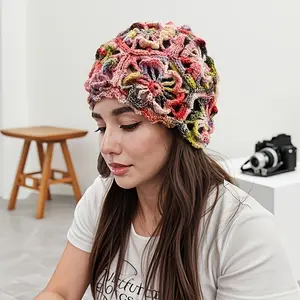 Ladies' Multi-Color Warm Winter and Autumn Beanie Hand-Hollow Gradient Color Pullover Hat for Cozy Style