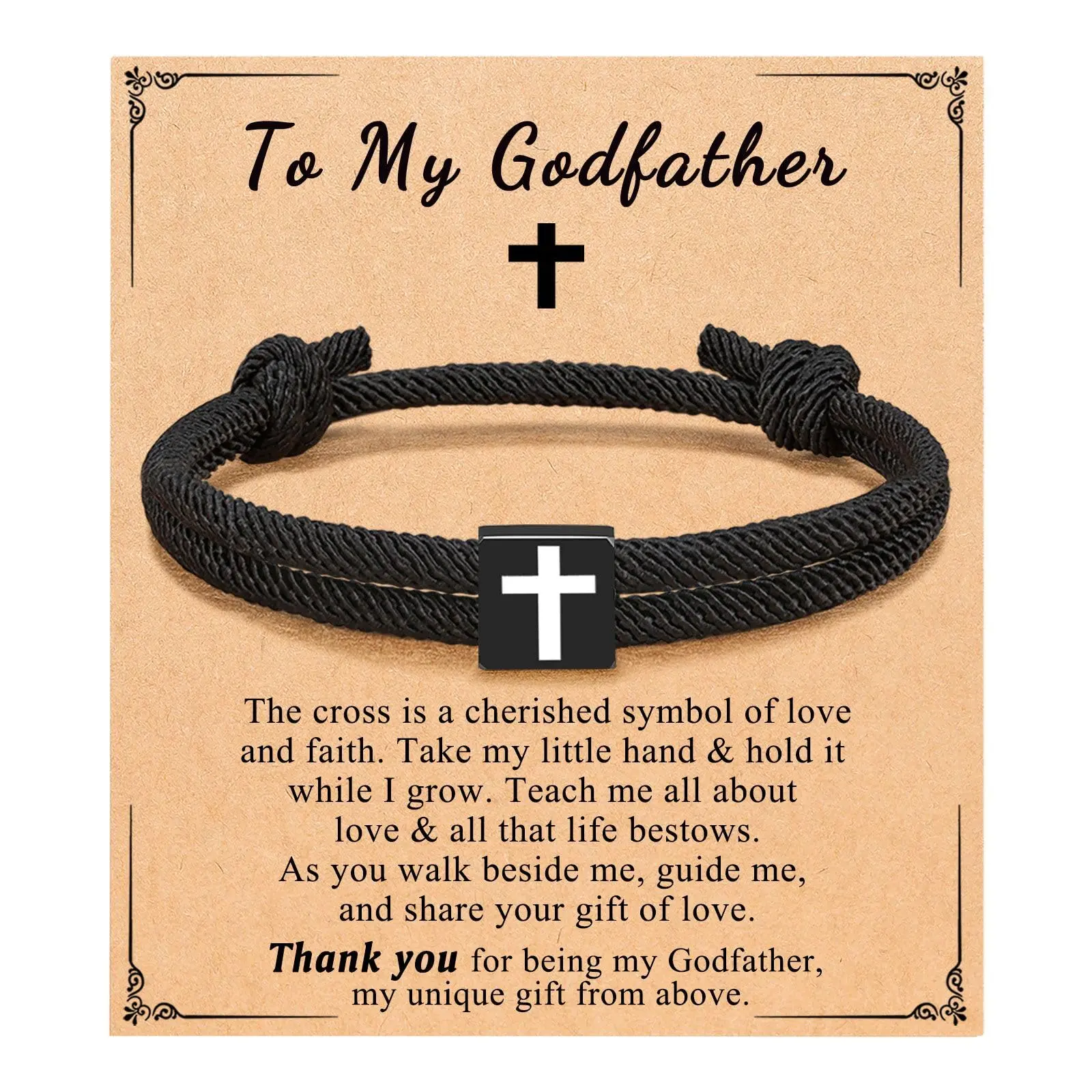 Catholic Christian Cross Bracelet for Men - Godfather Proposal Gift from Godchild, Easter Religious Jewelry Accessory for Daily Clothing Decor