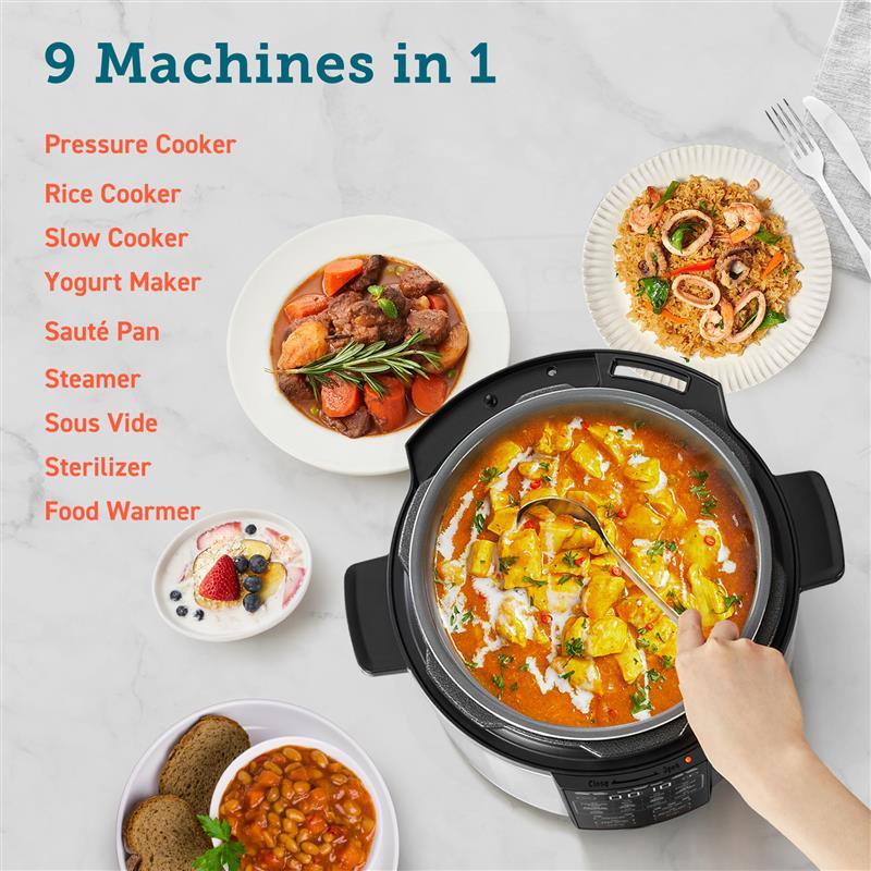 COSORI 6-Qt Electric Pressure Cooker, 9-in-1 Multi-Cooker, Rice, Sous Vide, Sterilizer 1100W, Stainless Steel, Aluminium Inner Pot, with Recipes