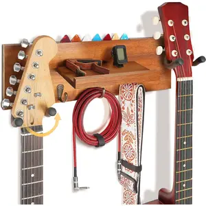 Guitar Wall Mount with Rotatable Hook,  Guitar Hanger with Shelf and Pick Holder, Wall Stand Rack for Acoustic, Electric, Bass