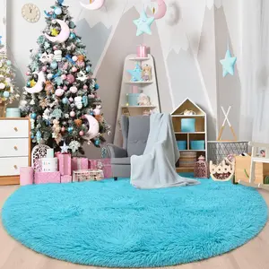 Round Rug for Girls Bedroom, Fluffy Circle Area Rugs 5'X5' for Kids Room Decor, Shaggy Circular Rug for Baby Nursery Dorm, Upgrade Fuzzy Plush Rug for Cute Room Decor for Teens Baby
