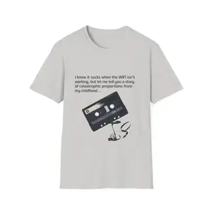 Retro Cassette Tape T-Shirt – Funny WiFi Quote, Vintage 80s Nostalgia Tee for Music Lovers