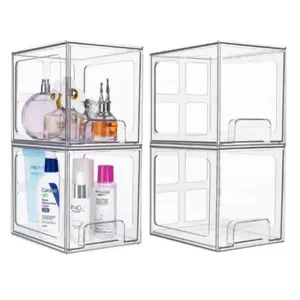 PrimPick stackable makeup organizer storage drawers, acrylic bathroom organizer, transparent plastic storage box for dressing table, transparent acrylic box for kitchen