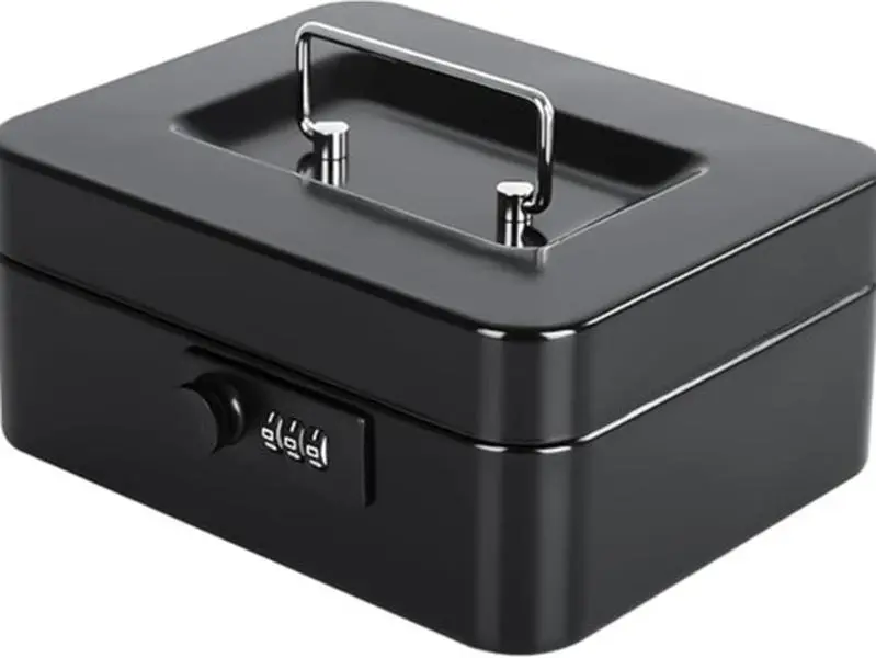 Cash Box with Combination Lock Safe Metal Money Box with Money Tray for Security Lock Box 7.87"x 6.30"x 3.35" Black