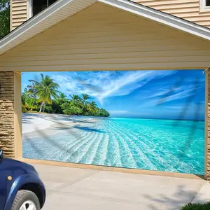 2D Flat Banner Polyester Photography Backdrop, HD Digitally Printed Soft Lightweight Foldable Background Cloth, Tropical Beach Palm Tree White Sand Clear Ocean Design, for Summer Party Decor, Photo Booth, Video Studio, and Events