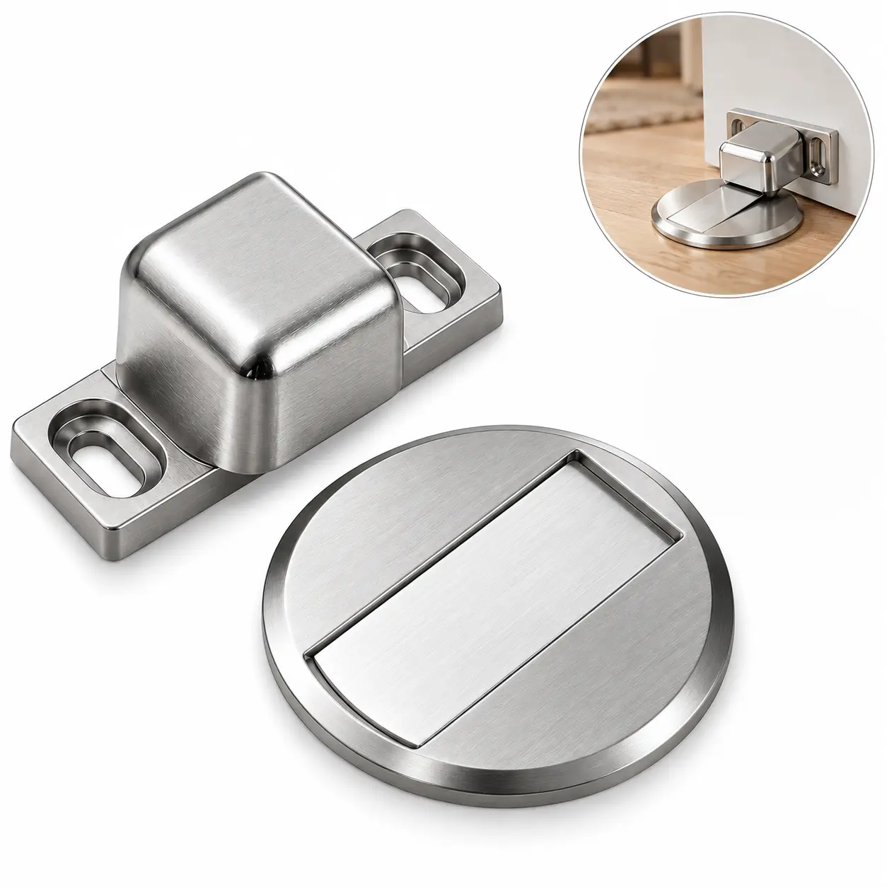 No-Drill Stainless Steel Door Hardware, Magnetic Style Stoppers with Base, Anti-Collision Windproof Door Suction Protector