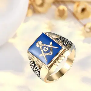 European and American Retro Hip-hop Style Blue Dripping AG Pattern Men's Ring, Made of Stainless Steel Material, Suitable for Daily Parties, Streets, and Motorcycle Wear Accessories