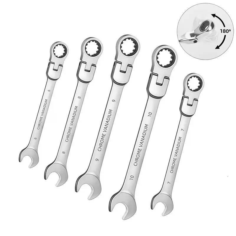 5-Piece Adjustable Ratcheting Wrench Set, Dual Head, Metric 6-10mm, 72 Teeth, Multi-Function, Home/auto/mechanical Use, Ratchet Combination Wrenches, Gift Choice, Multifunctional Wrench Set