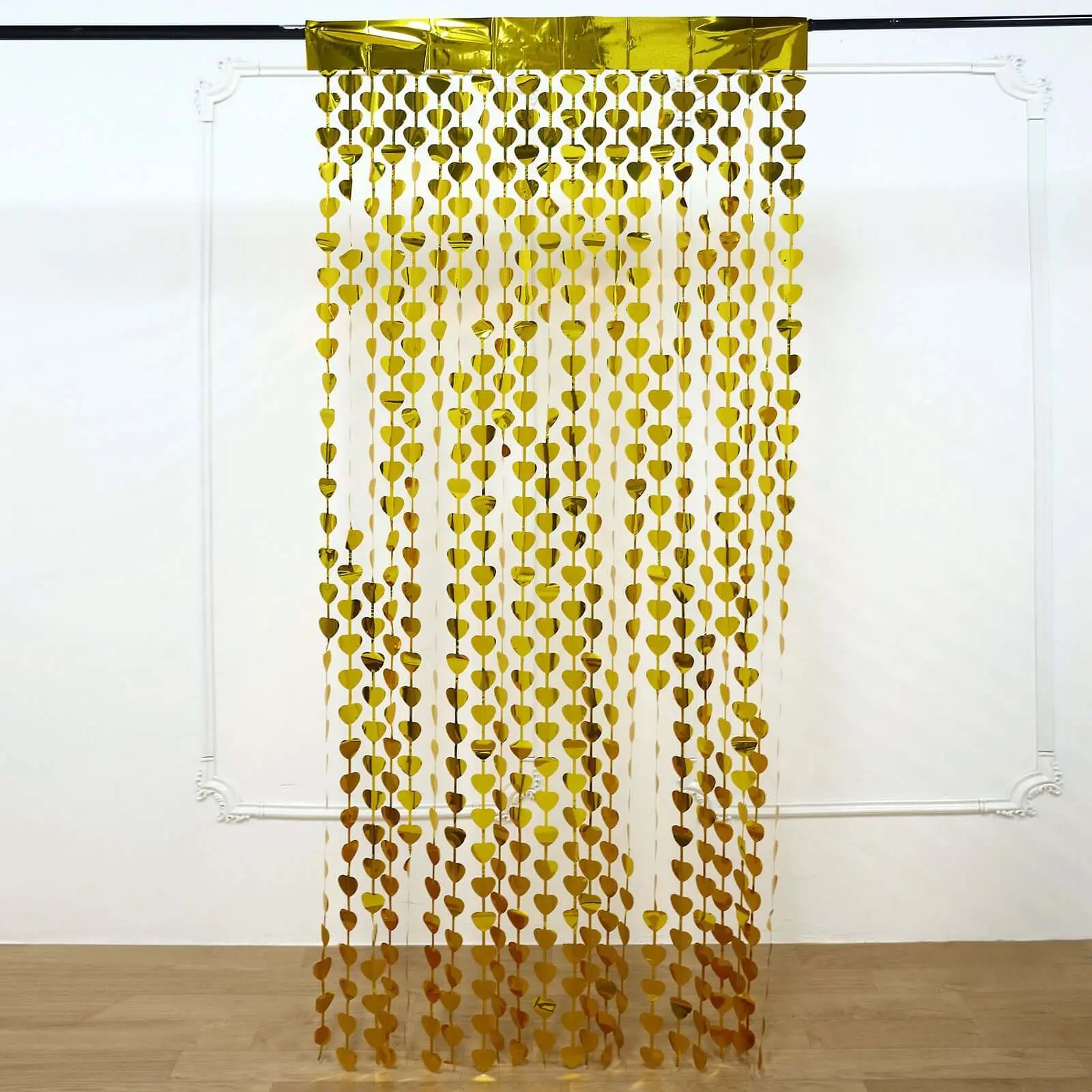 Metallic Gold Heart Fringe Foil Curtain Party Backdrop, 3ftx6.5ft Decorative Indoor Backdrops & Banners for Party Decor, Baby Shower, Happy Birthday, Christmas Door Window Supplies