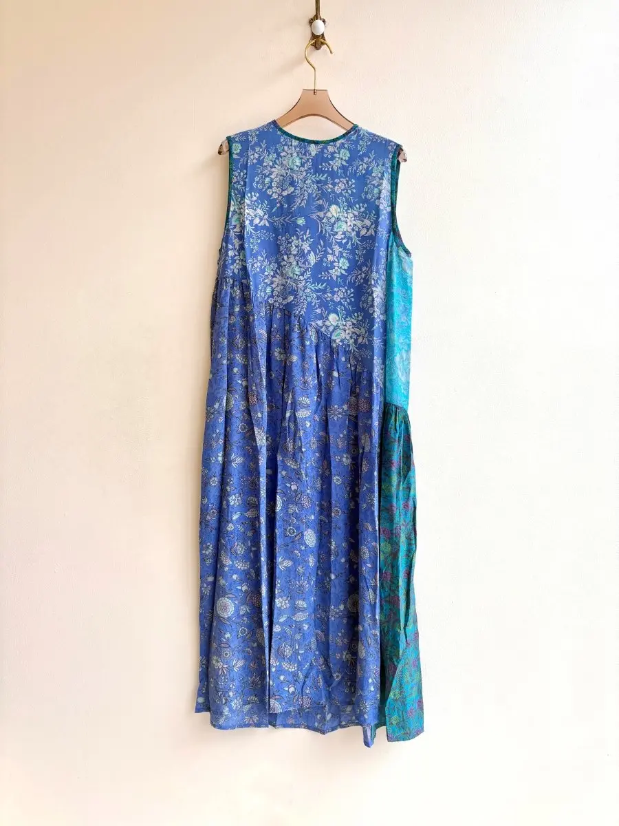 Anan Long Dress, Upcycled Silk in Colors Cornflower, Cyan, Mist Grey, Plum