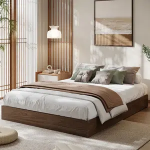 [FLASH SALE] Garvee Minimalist Wooden Platform Bed Frame – Floor-Standing, Sturdy Slat Support, No Box Spring, Space-Saving, Easy Assembly, Noise-Free – King Size – Walnut
