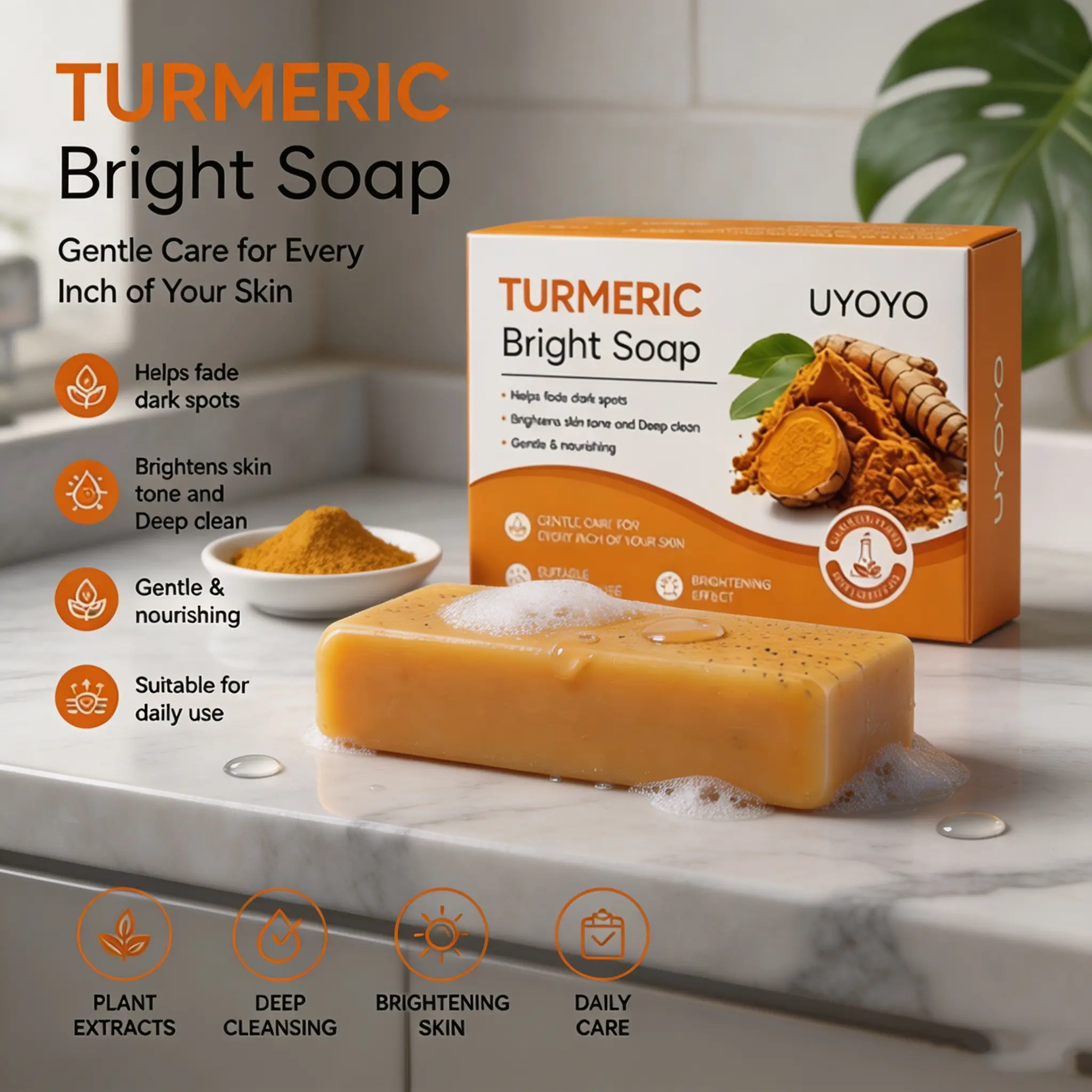 Turmeric Bright Soap – Triple Action Kojic Acid & Vitamin C for Dark Spots & Glowing Skin