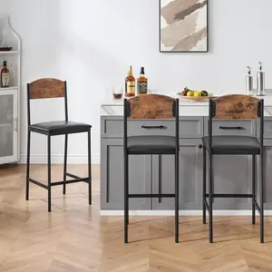 Bar Stools Set of 4, Counter Height Barstools with Wide Cozy Seat, Modern Square Upholstered Bar Chair with Back and Footrest for Island, Counter Bar, Dining Room